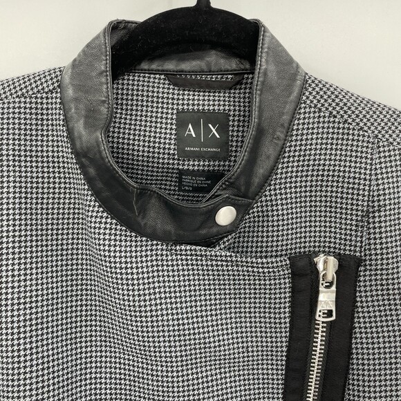 ARMANI EXCHANGE Gray Black Houndstooth Faux Vegan Leather Full Zip Jacket Size L - Picture 2 of 10